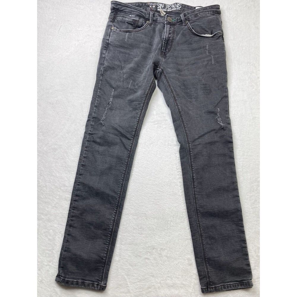 SINDENIM Jeans Mens‎ 34x33 Gray Black Fade Danzel Midrise Skinny Distressed EMO